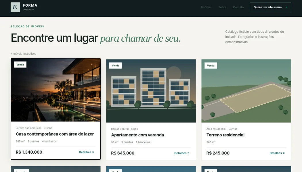 Demonstração navegável de site institucional para imobiliária