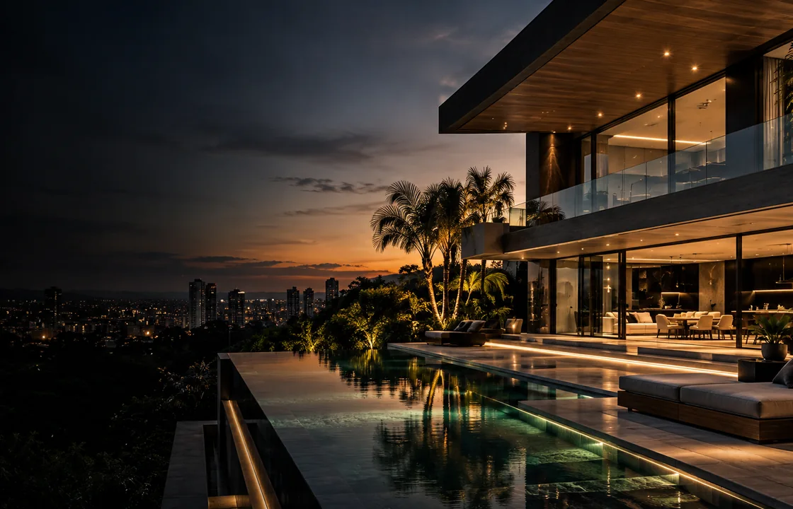 Residência contemporânea apresentada como exemplo de fotografia imobiliária